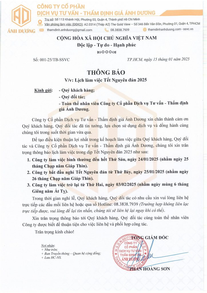 001-25 - TB LỊCH NGHỈ TẾT NGUYÊN ĐÁN 2025