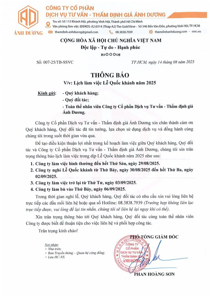 007-25 - TB LỊCH LÀM VIỆC LỄ QUỐC KHÁNH NĂM 2025